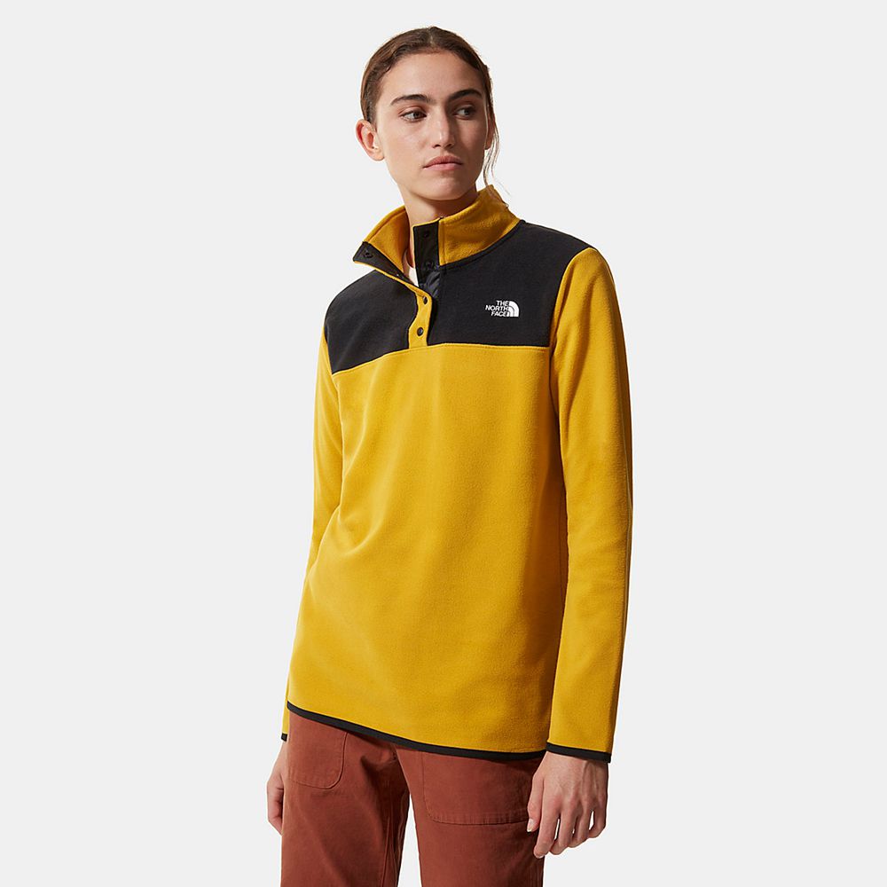 The North Face Fleece Womens Australia - The North Face Tka Glacier Snap-Neck Yellow / Black Hiking